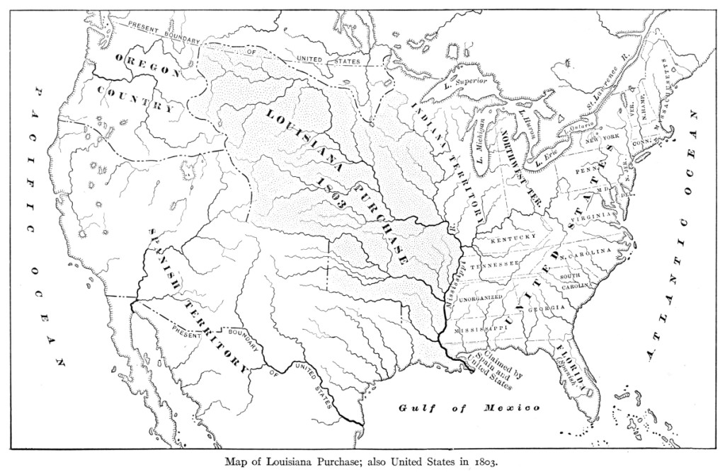 Map of Louisiana Purchase; also United States in 1803.