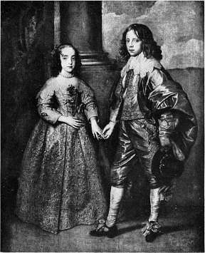 Kinderhuwelijk.—Willem II en zijn bruid Maria van
    Engeland.—Naar de schildering van Van Dijck, in het Rijksmuseum, Amsterdam.