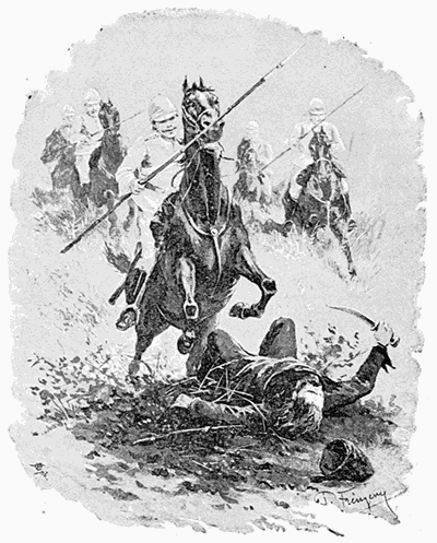 "'THE MAN WAS LYING ON THE GROUND, AND I STRETCHED
MYSELF NOT TO TREAD ON HIM, AND HE SLASHED UP AT ME.'"