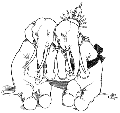 Two sitting elephants.
