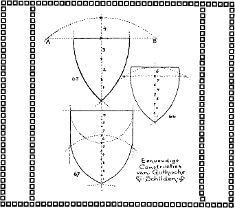 Eenvoudige Constructies van Gothische Schilden; Figuren 65–67.