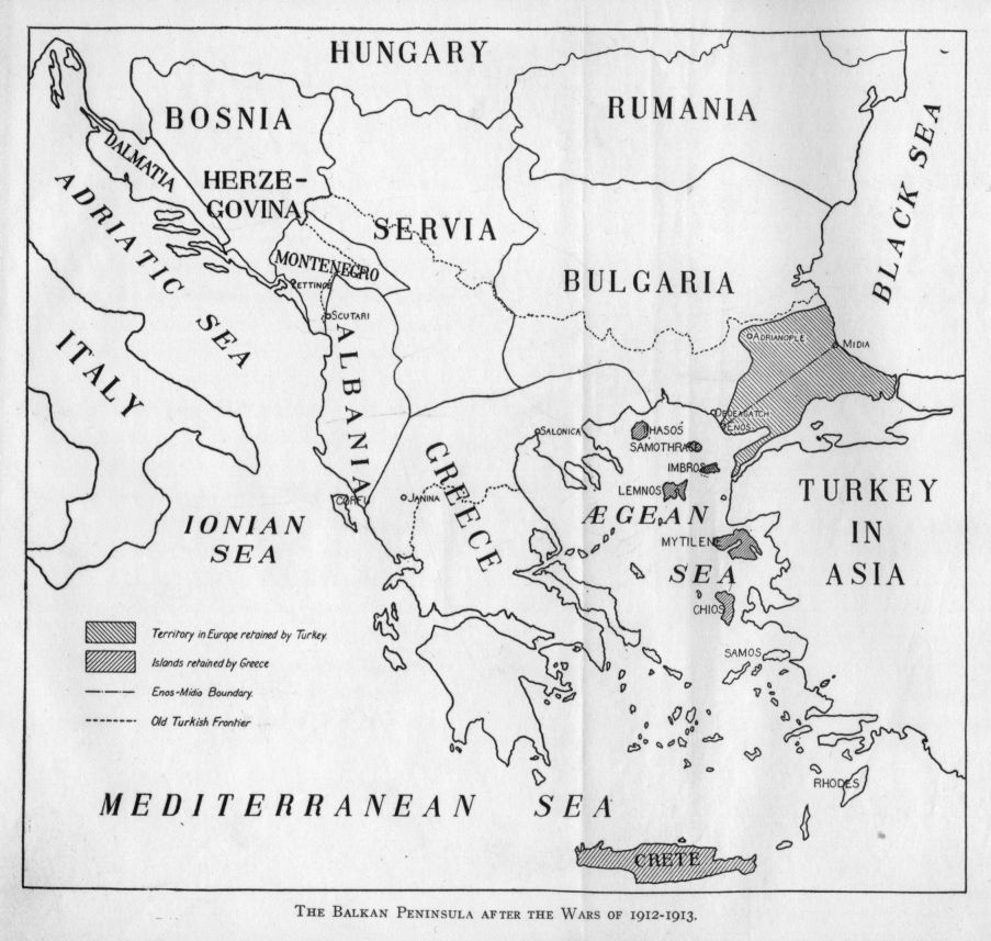 Map: The Balkan Peninsula after the Wars of 1912-1913.