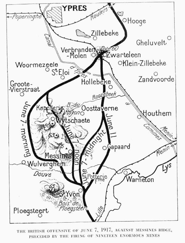 THE BRITISH OFFENSIVE OF JUNE 7, 1917, AGAINST MESSINES RIDGE,
PRECEDED BY THE FIRING OF NINETEEN ENORMOUS MINES
