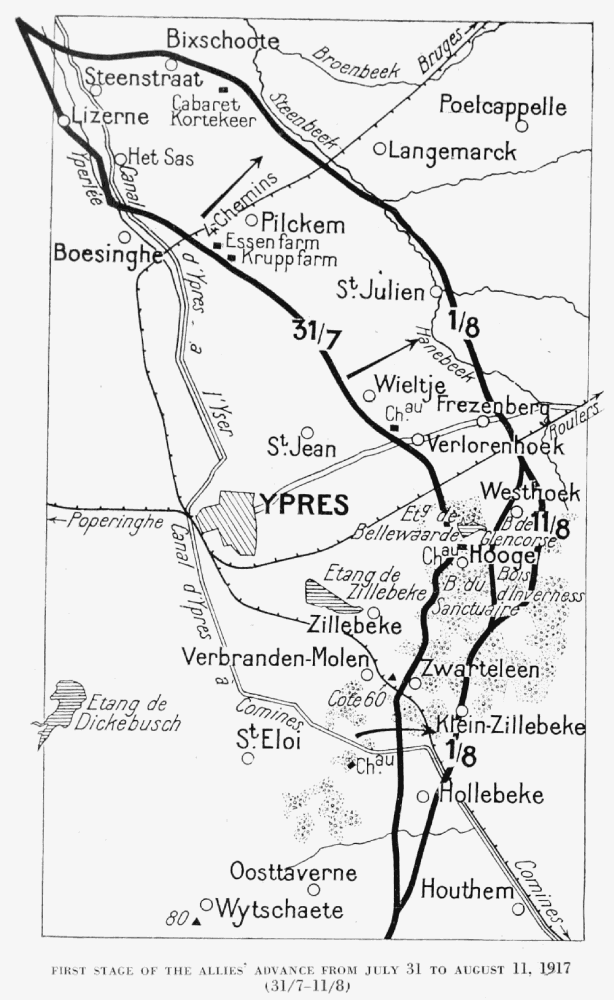 FIRST STAGE OF THE ALLIES' ADVANCE FROM JULY 31 TO AUGUST 11, 1917
(31/7—11/8)
