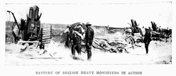 BATTERY OF BRITISH HEAVY HOWITZERS IN ACTION