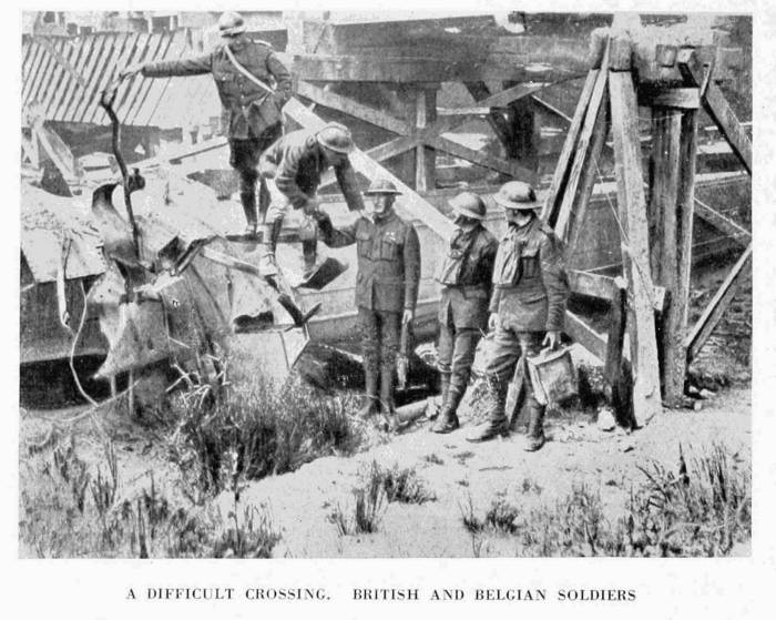 A DIFFICULT CROSSING. BRITISH AND BELGIAN SOLDIERS