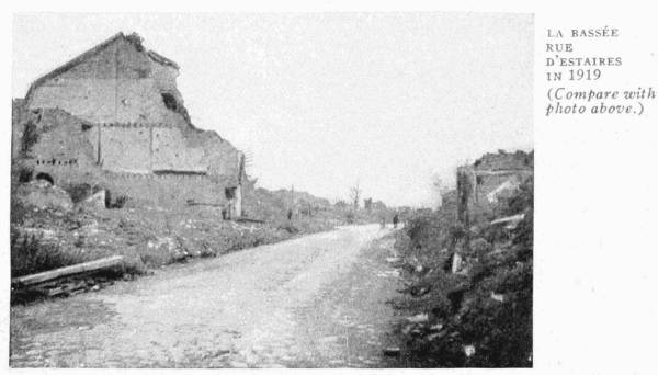 LA BASSÉE.
RUE D'ESTAIRES IN 1919
(Compare with photo above.)