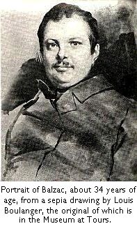 Portrait of Balzac, aged 34, from a sepia drawing by Louis Boulanger.