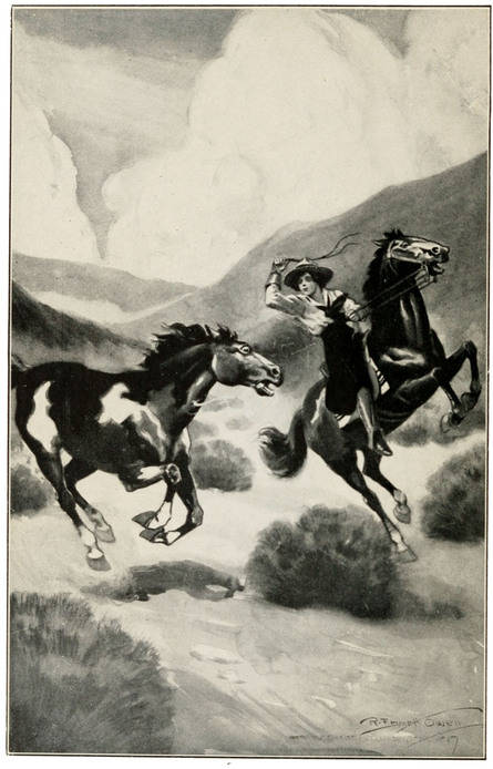 AS THE MAD HORSE CIRCLED HER, THE GIRL STRUCK AGAIN AND AGAIN. Page 171
