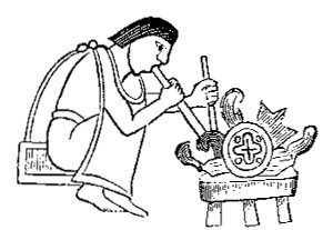 Aztec Goldsmith at work. From Mendoza's Collection.