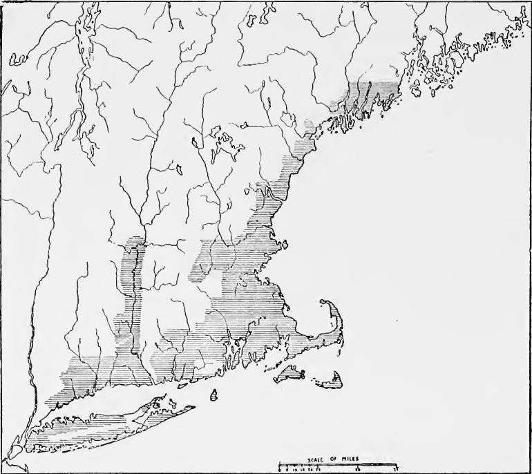 Settled Areas in New England and on Long Island, about
1700.