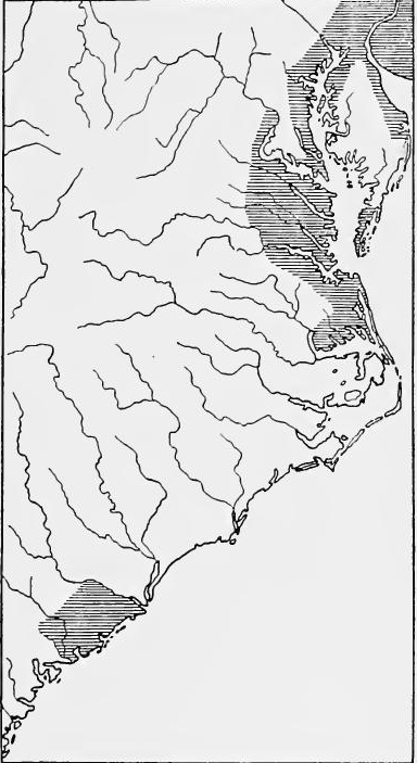 Settled Areas in the Southern Colonies about 1700.