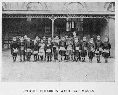 SCHOOL CHILDREN WITH GAS-MASKS