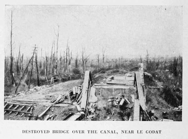 DESTROYED BRIDGE OVER THE CANAL, NEAR LE GODAT