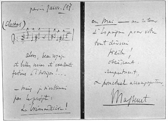 A LETTER SENT ME BY MASSENET IN 1907, AND SIGNED

"... Your Devoted, Faithful, Obedient, Respectful and Punctual Accompanist"