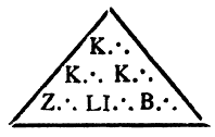 Triangular logo of the Katipunan with the letters K. K. K. Z. Ll. B.
