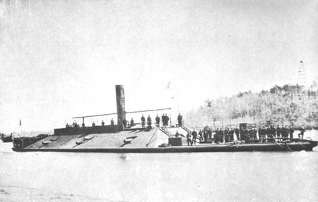 In a desperate attempt to raise the Federal blockade of Southern ports, the Confederate
Navy built the first ironclad. More than a dozen of these rams, all
similar to the Albemarle (pictured above), were constructed.