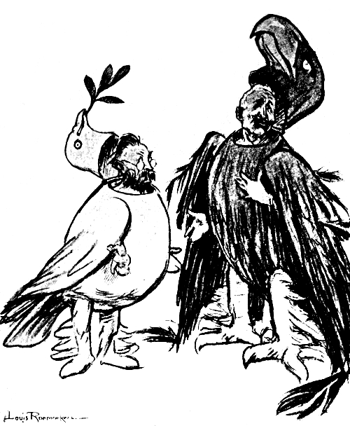 Philip Scheidemann in a dove costume and the Kaiser in an eagle costume