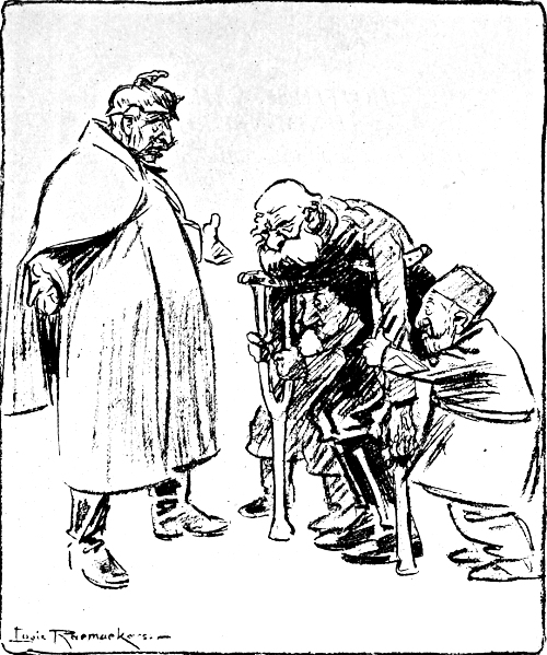 The Kaiser with other Central Powers' leaders on crutches