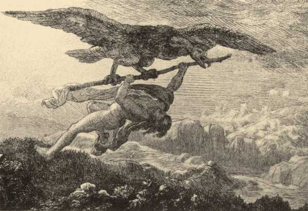 GIANT THJASSE, IN THE GUISE OF AN EAGLE,
CARRIES OFF LOKE.