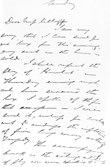 Letter from Edwin Booth to Clara Louise Kellogg