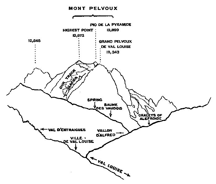 Illustration: Outline to show route up Mont Pelvoux