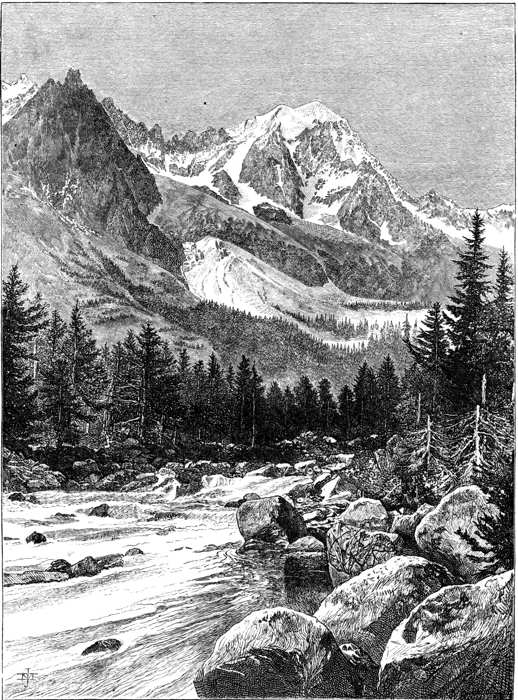 Illustration: The Grandes Jorasses and the Doire Torrent, from the Italian Val Ferret