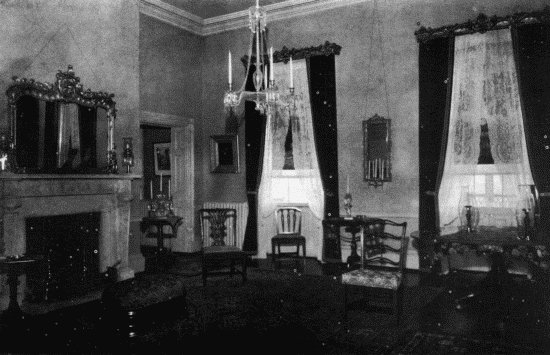 Oak Hill. East Drawing Room, showing mantel presented to Monroe by Lafayette, and other historical furniture.