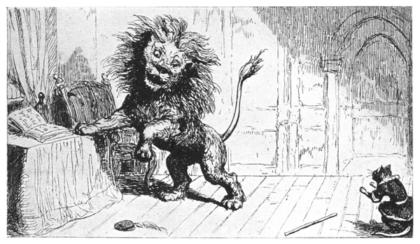 THE OGRE IN THE FORM OF A LION. From George Cruikshank's Fairy
Library, "Puss in Boots," 1864.