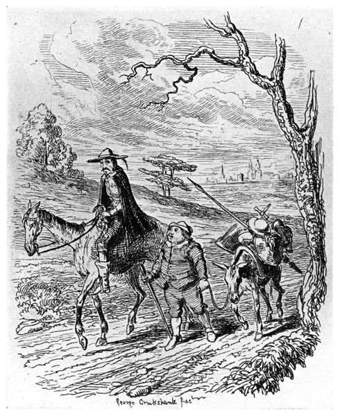 DON QUIXOTE AND SANCHO RETURNING HOME.
From "The History and Adventures of the Renowned
Don Quixote," 1833.