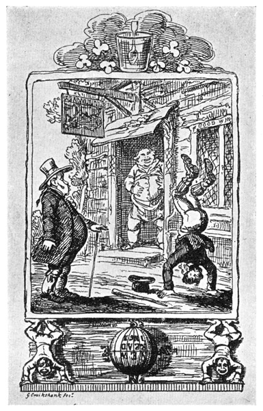 NEW READINGS. The Irishman tries to read a
reversed sign by standing on his head. From
"The Humourist," vol. iv., 1821.