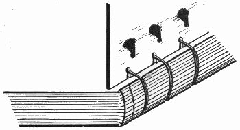 Figure 11.—Bands laced in, and ends frayed out. Based on
illustration in Report of the Committee on Leather for
Bookbinding. Edited for Society of Arts, London, 1905.