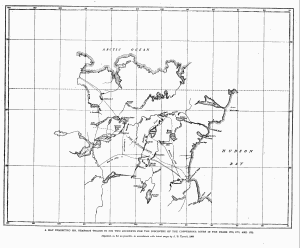A MAP EXHIBITING MR. HEARNE'S TRACKS IN HIS TWO JOURNEYS FOR THE DISCOVERY OF THE COPPERMINE RIVER IN THE YEARS 1770, 1771, AND 1772
Adjusted, as far as possible, in accordance with the latest maps by J. B. Tyrrell, 1909