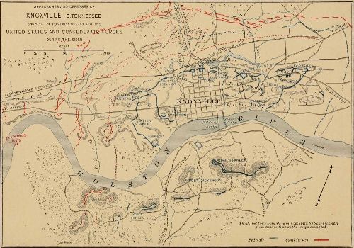 APPROACHES AND DEFENSES OF KNOXVILLE, E. TENNESSEE. SHOWING
THE POSITIONS OCCUPIED BY THE UNITED STATES AND CONFEDERATE FORCES DURING THE SIEGE