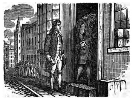 Franklin delivering his letter to the Stationer in
London.