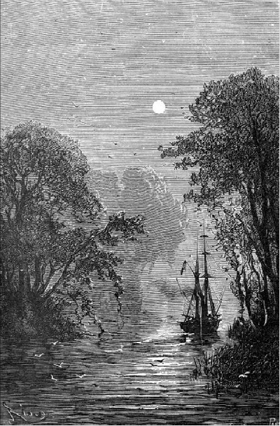 ... dikwijls raakte de top der ra de takken van de beuken der
zuidpoolgewesten aan, die over de golven uitstaken...