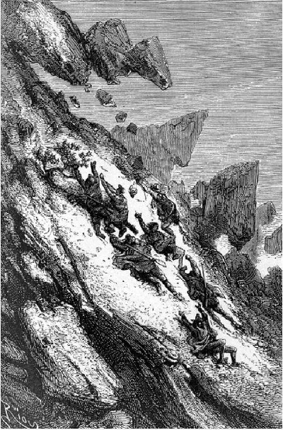 Het bergvlak, ..., gleed intusschen met de vaart van een
sneltrein...