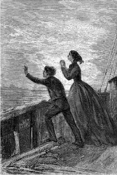 De beide kinderen van den kapitein keken bedroefd naar de
lichtgevende zee....