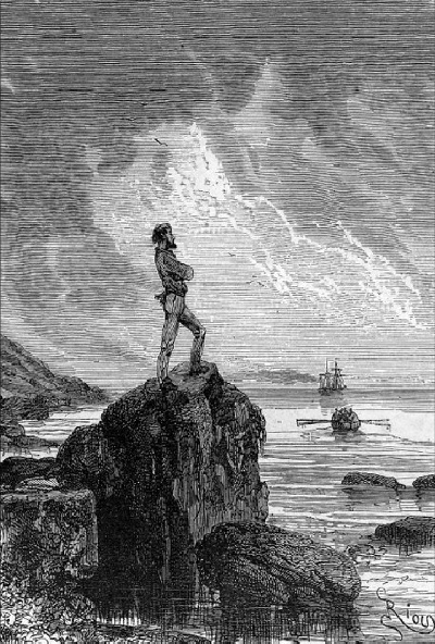 ...de bootsman met over elkander geslagen armen, zoo
onbewegelijk als een standbeeld....