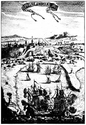 View of city of Manila; photographic facsimile of engraving in Mallet’s Description de l’univers (Paris, 1683)
