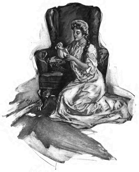 "She opened the note eagerly and sat down upon the floor
to read it"