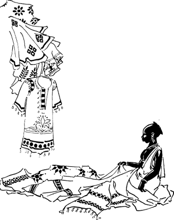 [Illustration: woman sorting clothes]
