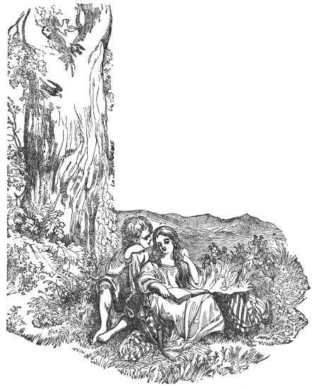 Two children sitting and reading at foot of tree