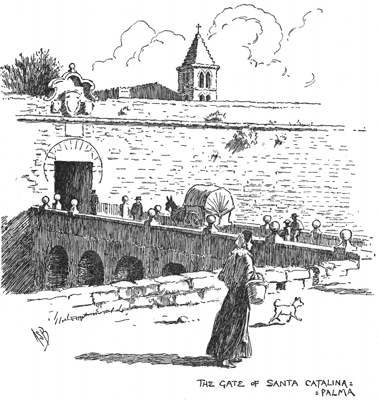 Town wall with bridge leading to gate