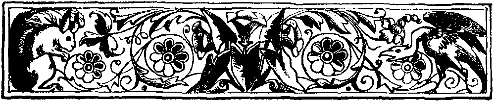 decorative woodcut of squirrel and bird