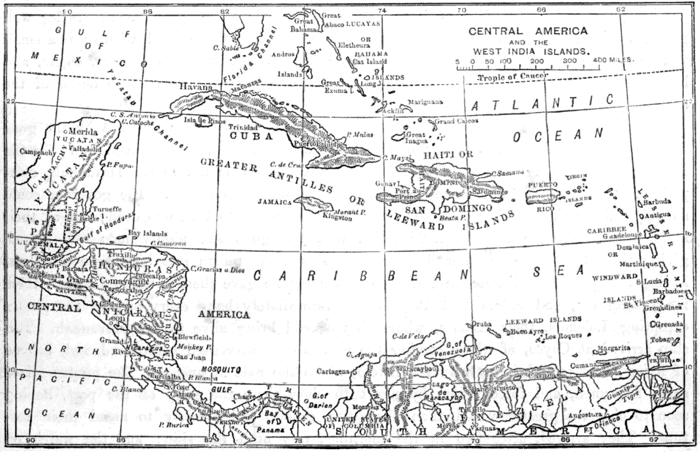 MAP OF CENTRAL AMERICA AND THE WEST INDIA ISLANDS