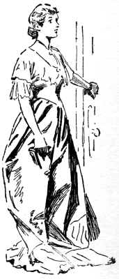 Woman still with hand on a door