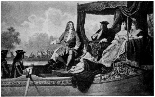 GEORGE I., IN HIS ROYAL BARGE, LISTENING TO HANDEL’S
“WATER-MUSIC.”

(From a Painting.)