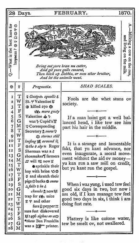 almanac February 1870
