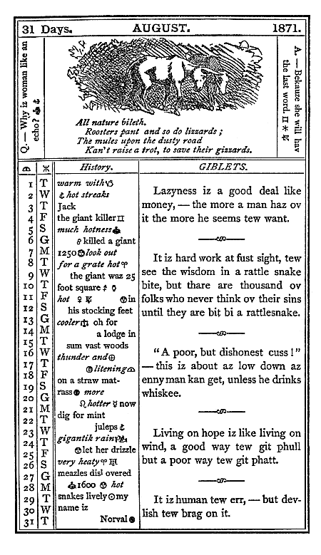 almanac August 1871